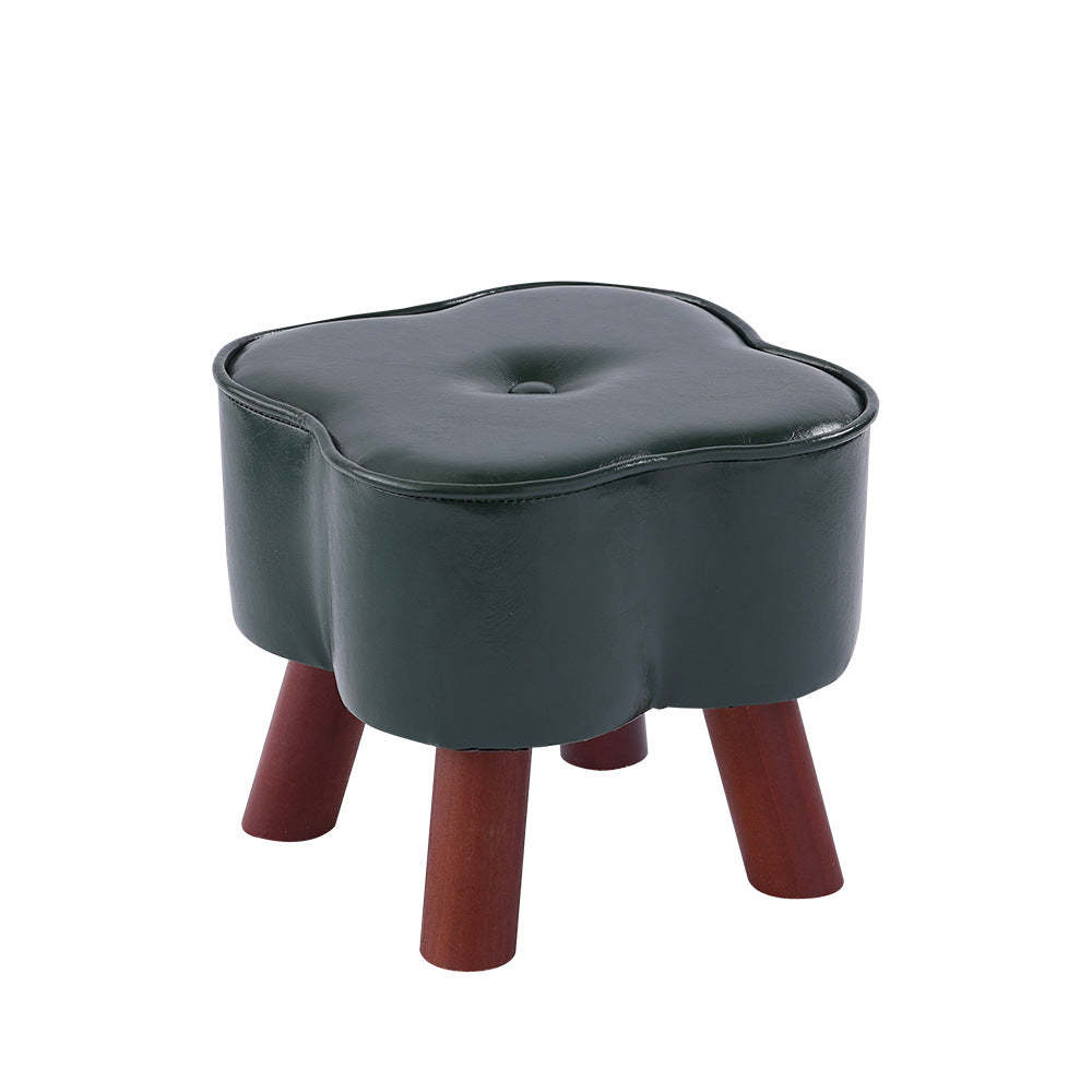 Modern Art Deco Clover Leather Wood Footstool