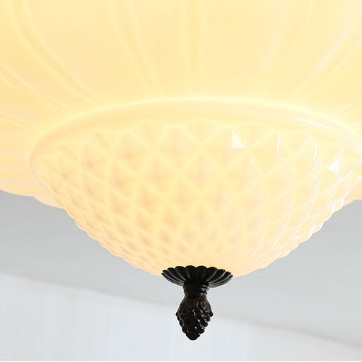 Art Deco Iron Pumpkin Glass 3-Light Flush Ceiling Light