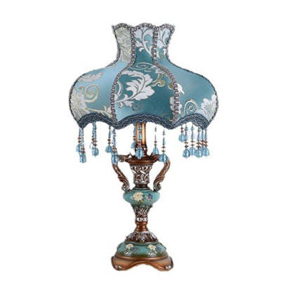 European Blue Fabric Tassel Resin Table Lamp