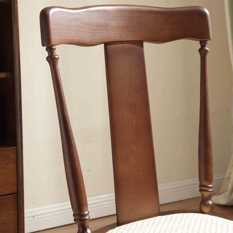 Vintage Cushion Solid Wood Rattan Dining Chair — Ash Wood - Walnut Color + Wood Seat