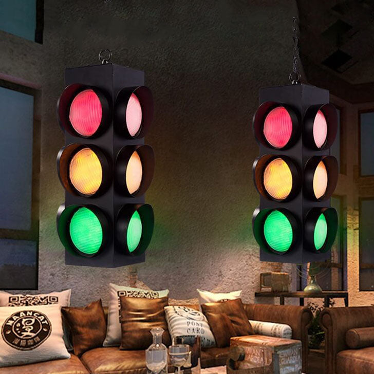 Red iron traffic retro pendant lighting — 220V-240V (UK/AU)