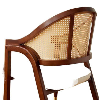 Vintage Wood Rattan Linen Dining Chair