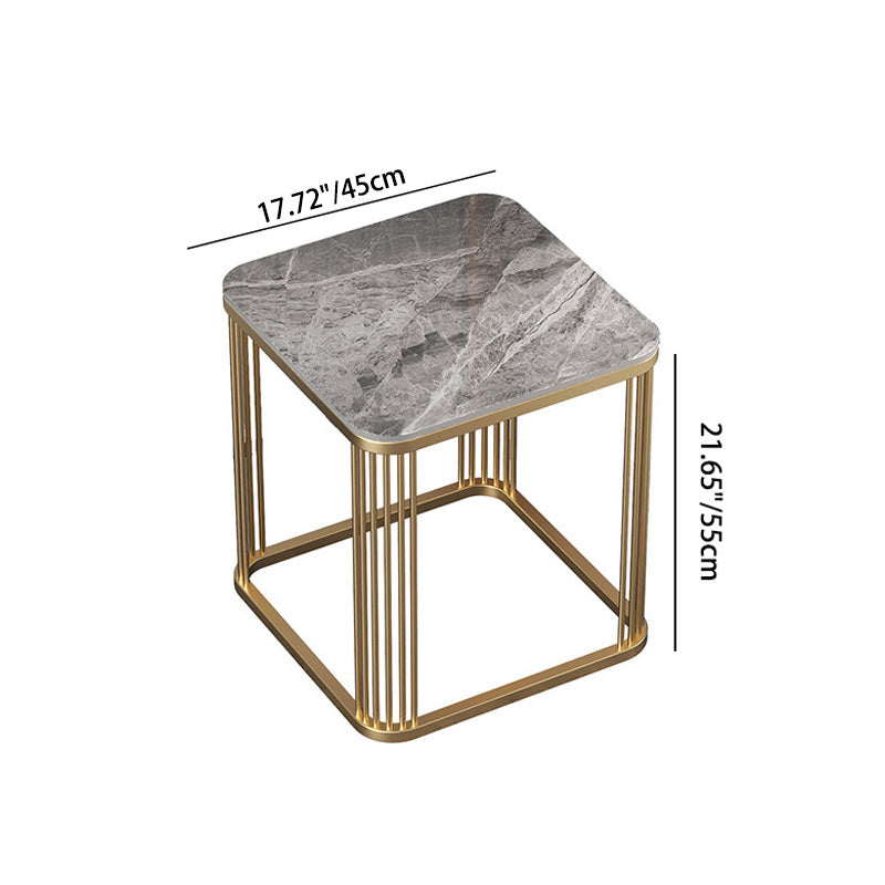 Minimalist Rock Slab Metal Coffee Table — White Gray + Black Frame
