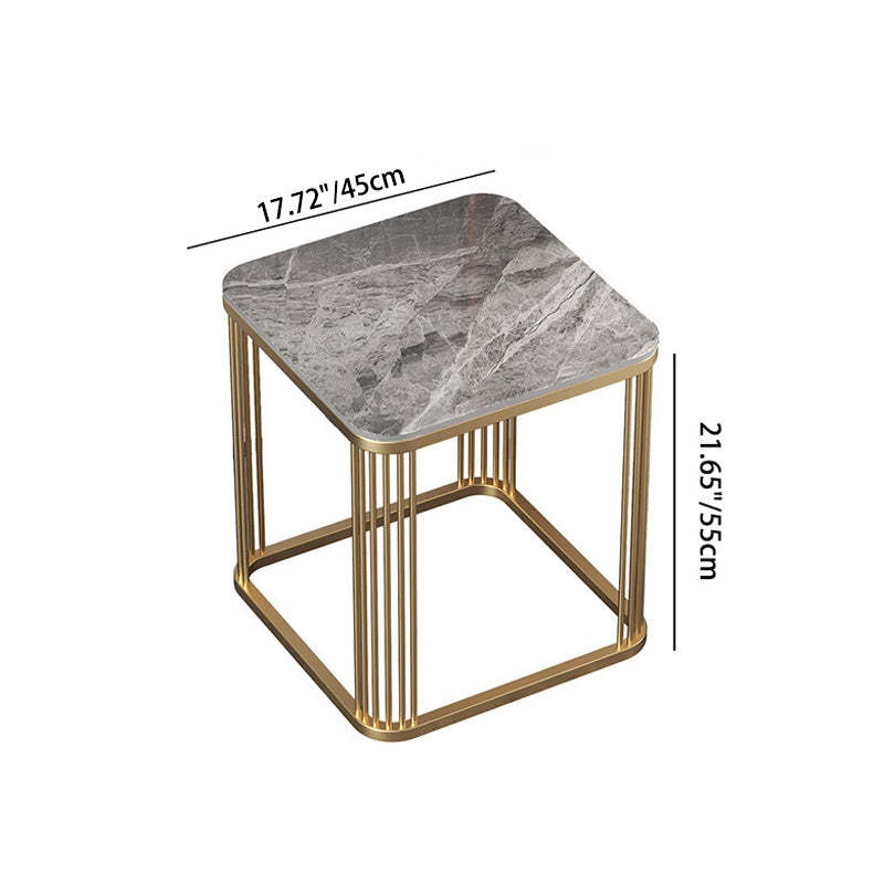 Minimalist Rock Slab Metal Coffee Table — White Gray + Black Frame