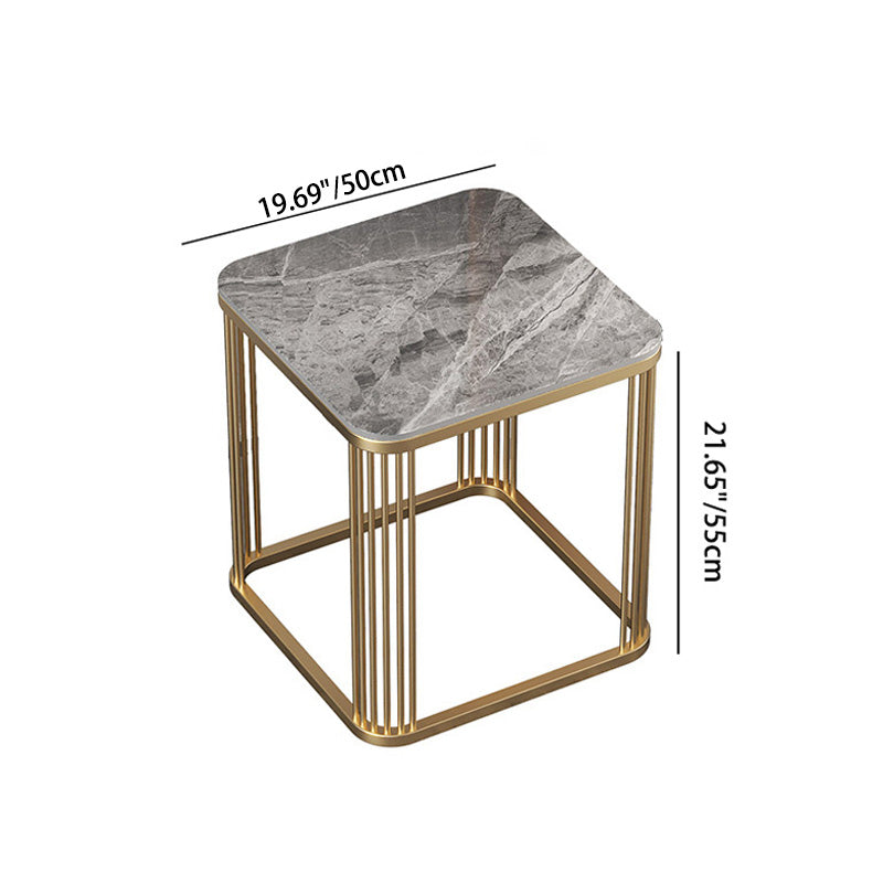 Minimalist Rock Slab Metal Coffee Table — Gray + Gold Frame