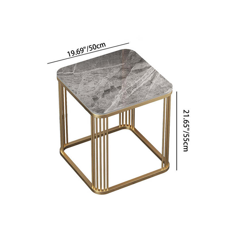 Minimalist Rock Slab Metal Coffee Table — Gray + Gold Frame
