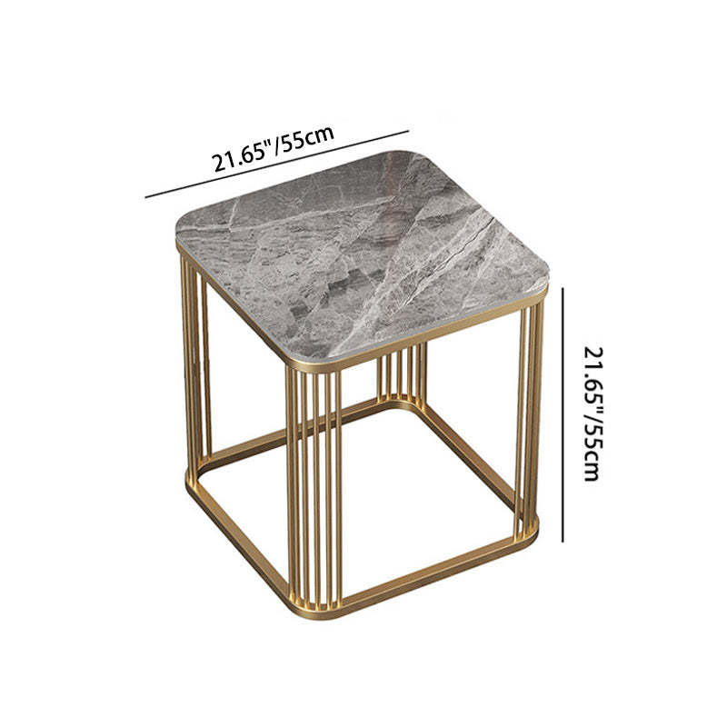 Minimalist Rock Slab Metal Coffee Table — White Gray + Gold Frame