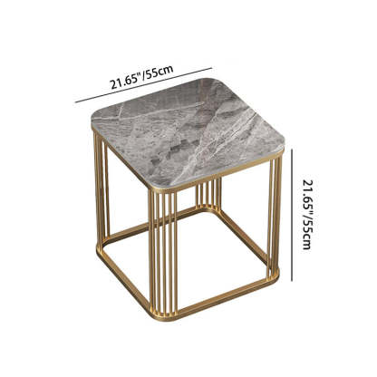 Minimalist Rock Slab Metal Coffee Table — White Gray + Gold Frame
