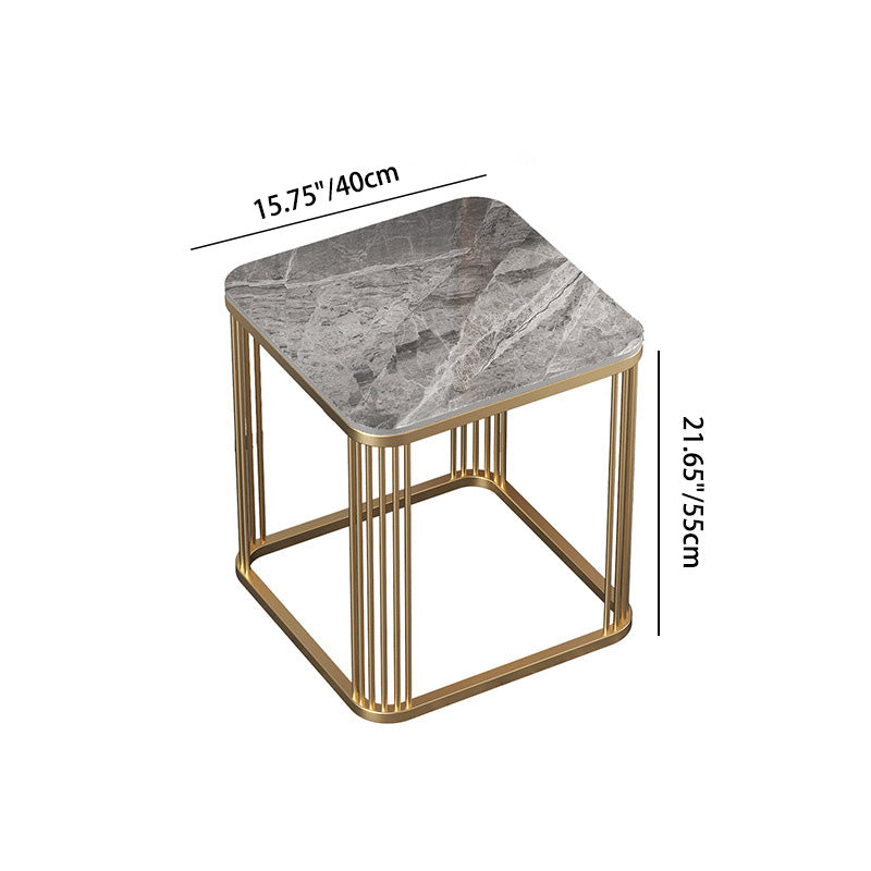 Minimalist Rock Slab Metal Coffee Table — Marble White + Black Frame