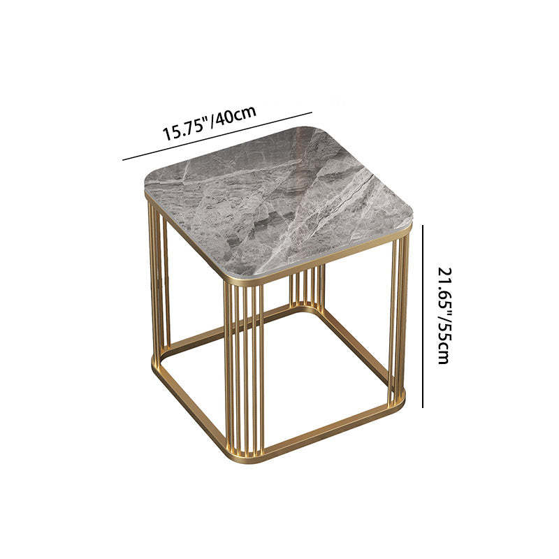 Minimalist Rock Slab Metal Coffee Table — Marble White + Black Frame