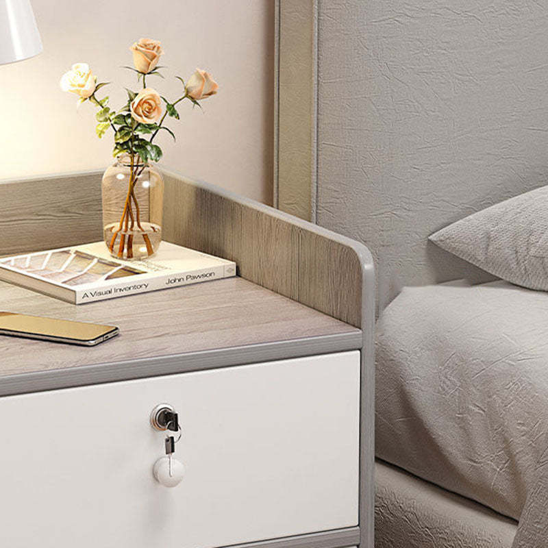 Minimalist Rectangular 1/2/3-Drawer Nightstand — B - 1 Drawer & Lockable - Morandi Gray