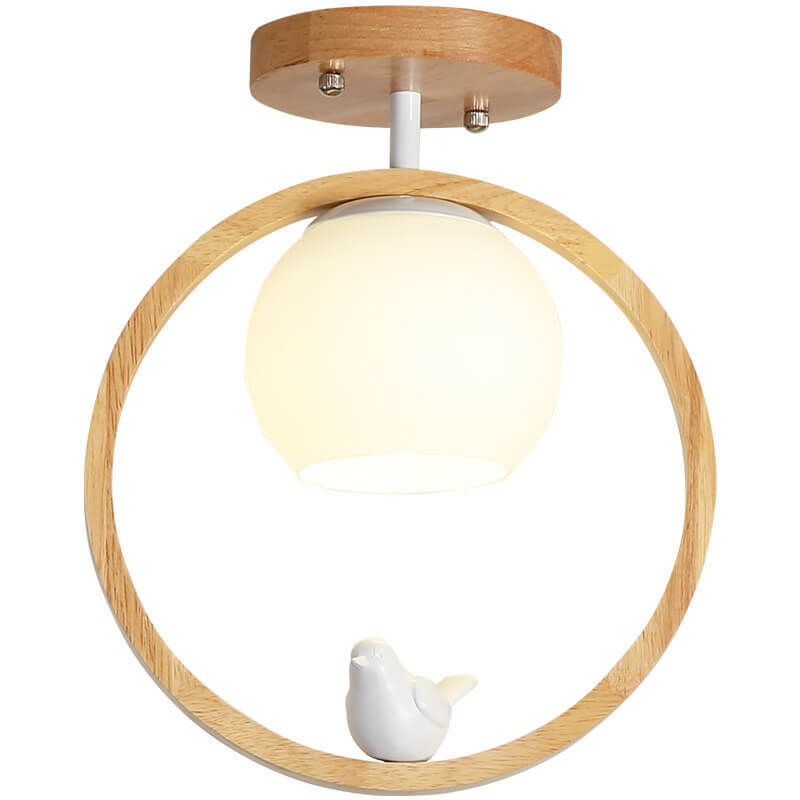 Modern Japanese Minimalist Log Bird Ceiling Light