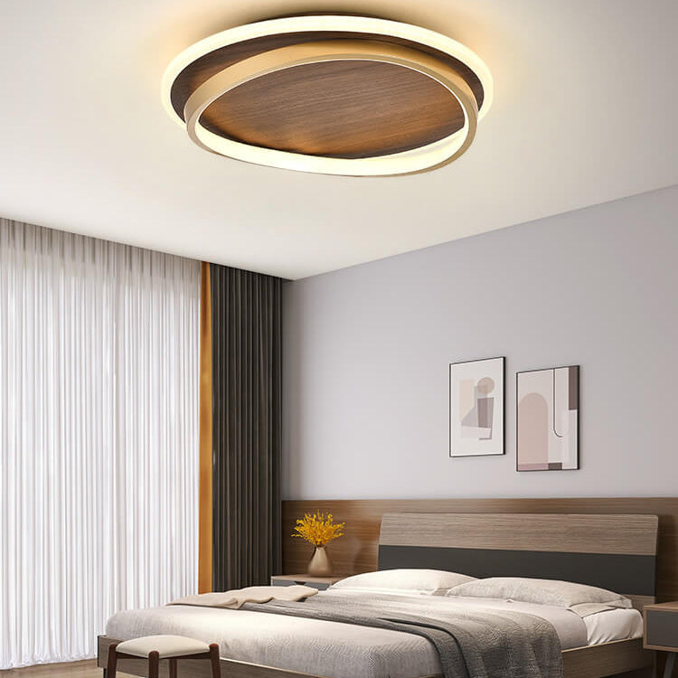 Walnut nordic circular flush mount lighting — Small (12"H / Cool White (6000K) / 220V-240V (UK/AU)