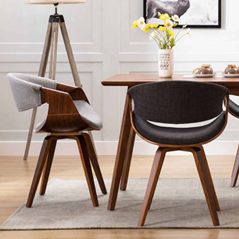 Contemporary Arc Upholstered Dining Chair — Walnut Color Frame + Brown Leather Seat