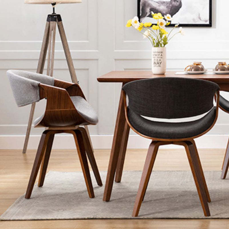 Contemporary Arc Upholstered Dining Chair — Walnut Color Frame + Brown Leather Seat