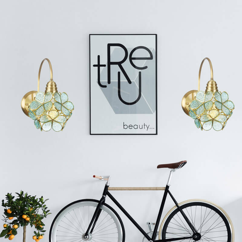 European Tiffany Vintage Brass Glass Sconce
