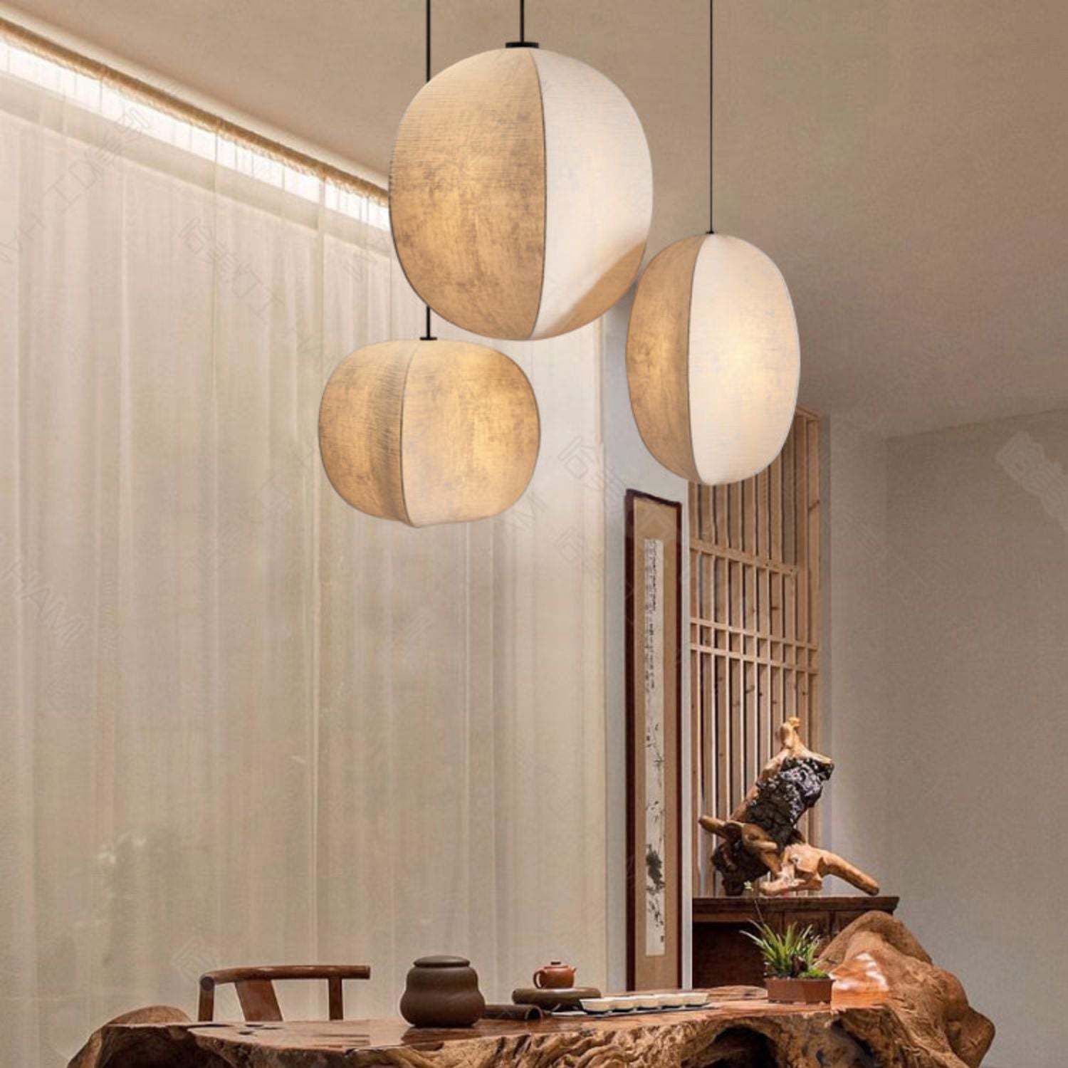 Japanese Zen Silk Lantern Pendant Light
