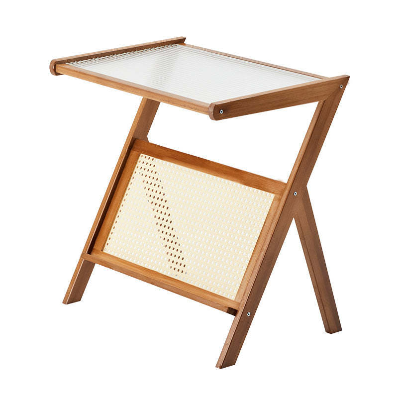 Contemporary Z-Shaped Glass Bamboo End Table