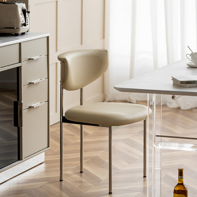 Minimalist Leather Square Dining Chair Curved Backrest