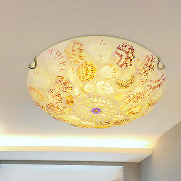 Lighom modern mediterranean shell glass flush mount lighting — 3.54" H x 11.81" Dia / Warm White (3000K) / 220V-240V (UK/AU)
