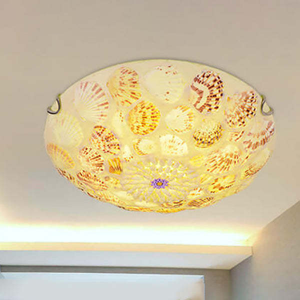 European Mediterranean Shell Round LED Flush Mount Light