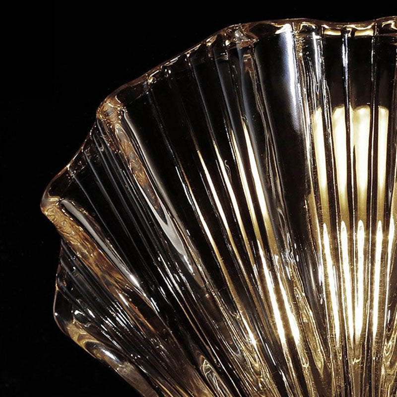 Art Deco Scalloped Shell Amber Glass Brass Wall Sconce