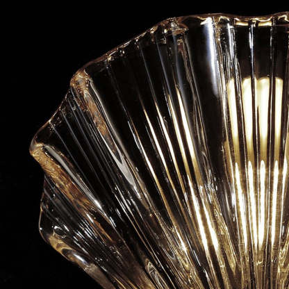 Art Deco Scalloped Shell Amber Glass Brass Wall Sconce