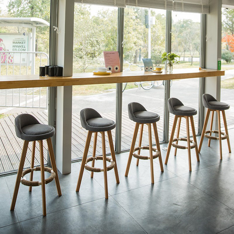Vintage Round Fabric Wood Swivel Bar Stool — Smoke Gray