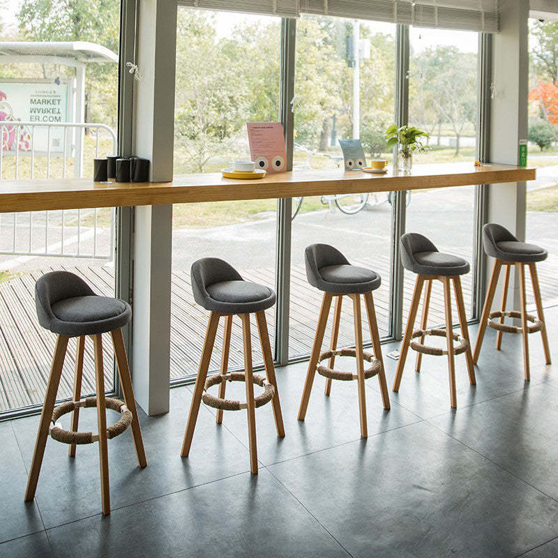 Vintage Round Fabric Wood Swivel Bar Stool — Smoke Gray