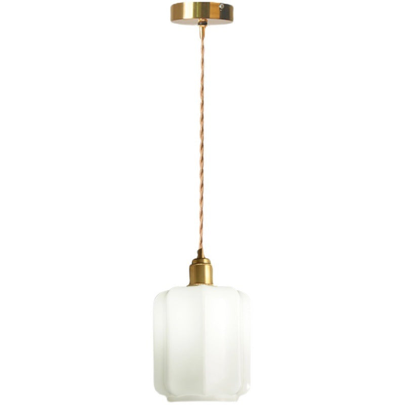 Vintage Cylindrical Brass Glass Pendant Light