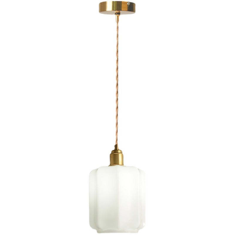 Vintage Cylindrical Brass Glass Pendant Light