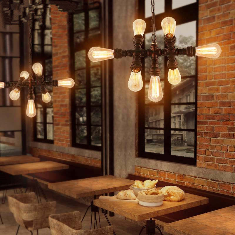 Industrial Iron Water Pipe 7-Light Chandelier