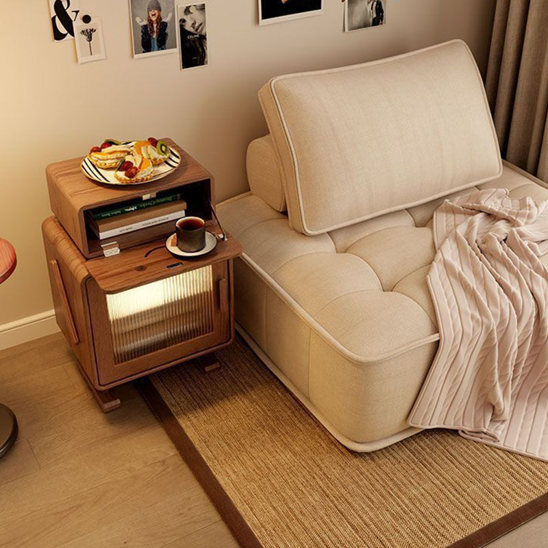 Contemporary Rubberwood Glass Metal Nightstand