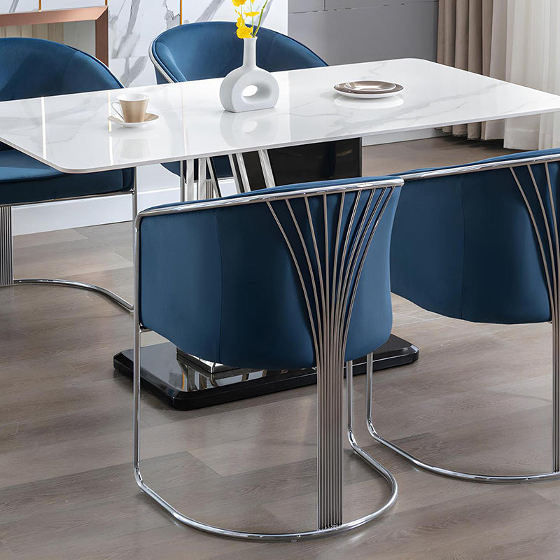 Modern Half-Round Curved Leather Metal Dining Chair