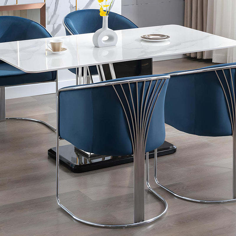 Modern Half-Round Curved Leather Metal Dining Chair