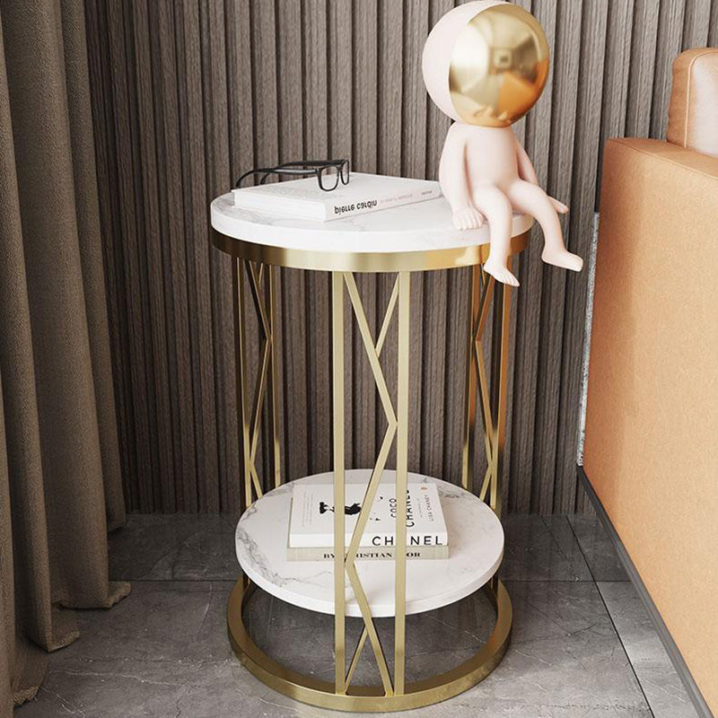 Luxury Round Iron Rock Slab Coffee Table — Gold & Black Gold