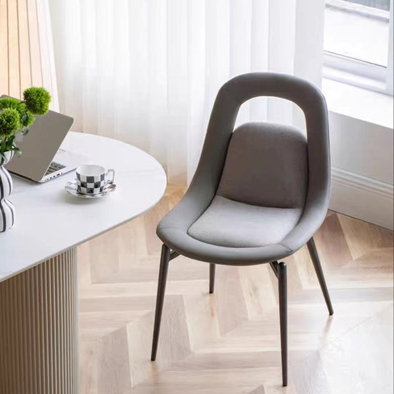 Scandinavian Curved Leather Tapered Leg Dining Chair