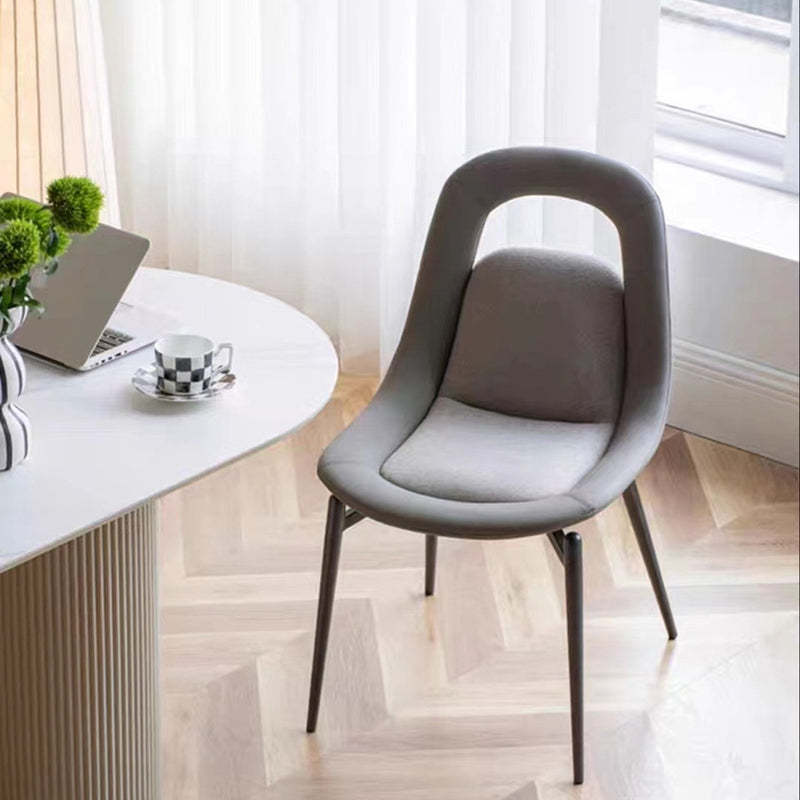 Scandinavian Curved Leather Tapered Leg Dining Chair