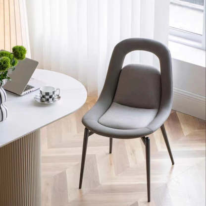 Scandinavian Curved Leather Tapered Leg Dining Chair
