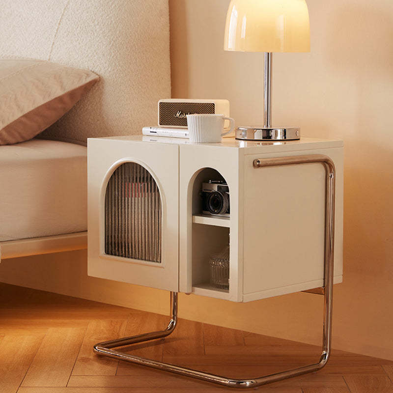 Minimalist Glass Wood Rectangular Nightstand 3-Cabinet