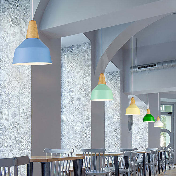 Minimalist Cone Trapezoid Iron Wood Pendant Light — Yellow / 110V-120V For US/CA
