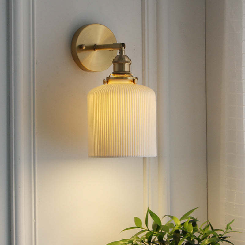 Japanese Retro Cylinder Oval Brass Lucite Wall Sconce