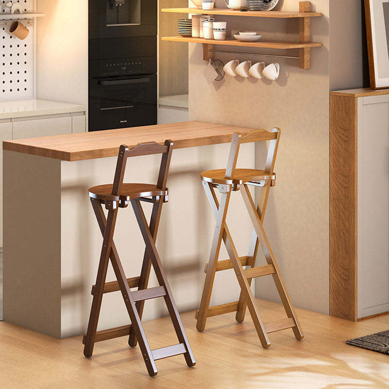 Contemporary Bamboo X-Leg Foldable Bar Stool — Walnut Color