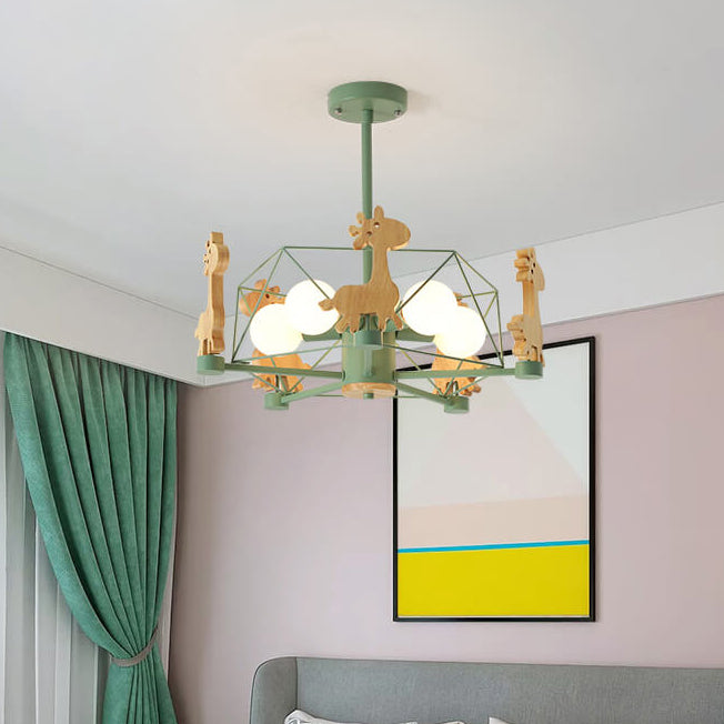 Scandinavian Childlike Giraffe Ceiling Light — Diamond / Green / 110V-120V For US/CA