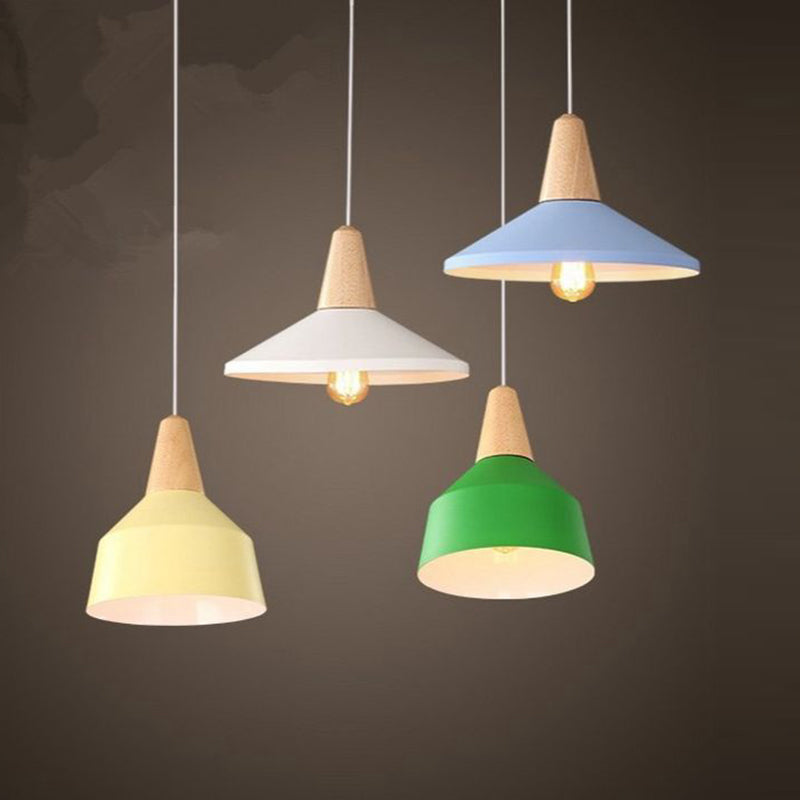 Minimalist Cone Trapezoid Iron Wood Pendant Light — White / 110V-120V For US/CA