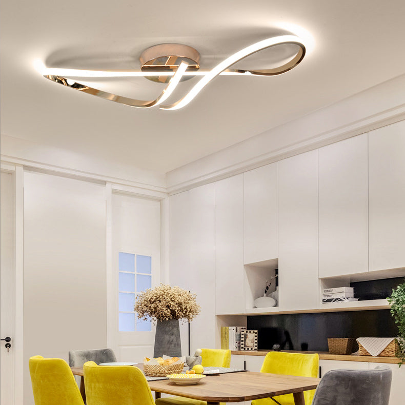 Minimalist home twisted yellow aluminum semi-flush mount light, Lighom — Small / Cool White (6000K) / Polished Chrome