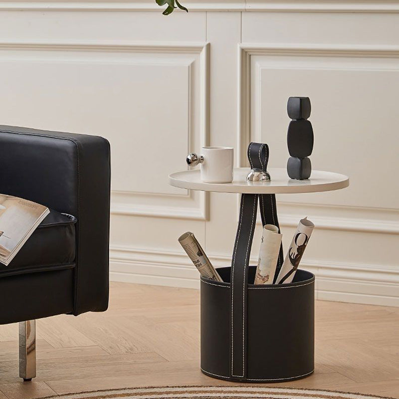 Contemporary Barrel Leather Steel Coffee Table