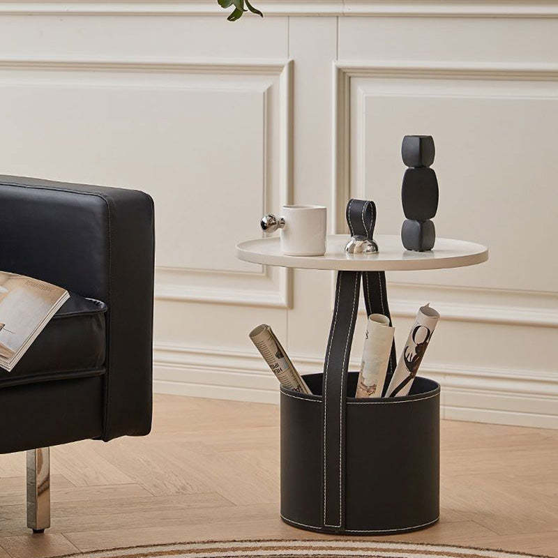 Contemporary Barrel Leather Steel Coffee Table