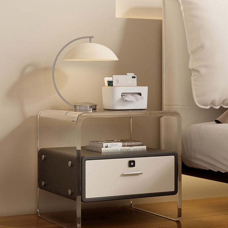 Minimalist Acrylic Wood Metal 1-Drawer Nightstand