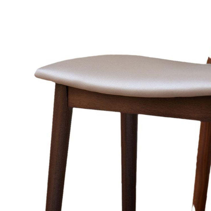 Minimalist Soft Leather Wood Vanity Stool — Gray + Original Wood Color Frame
